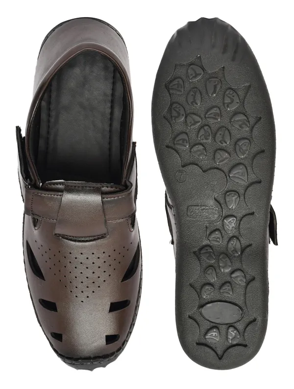 Dark_Brown_Synthetic_Leather_Closed_Toe_Perforated_Sandals_For_Men