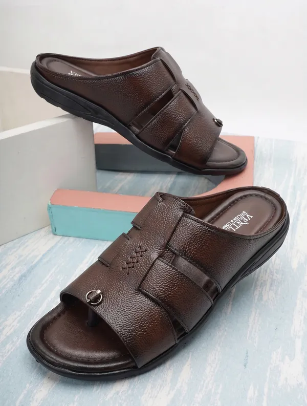 Dark_Brown_Synthetic_Leather_Dual_Strap_Sandals_For_Men