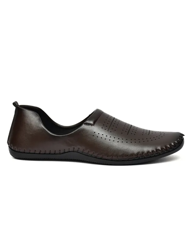Dark_Brown_Synthetic_Leather_Perforated_Slip_On_Shoes_For_Men