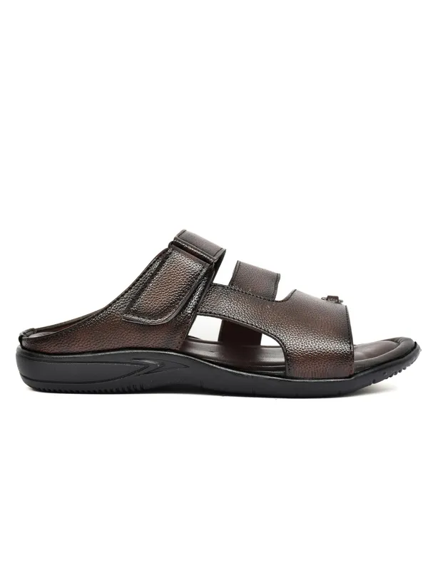 Dark_Brown_Synthetic_Leather_Dual_Strap_Buckle_Sandals_For_Men