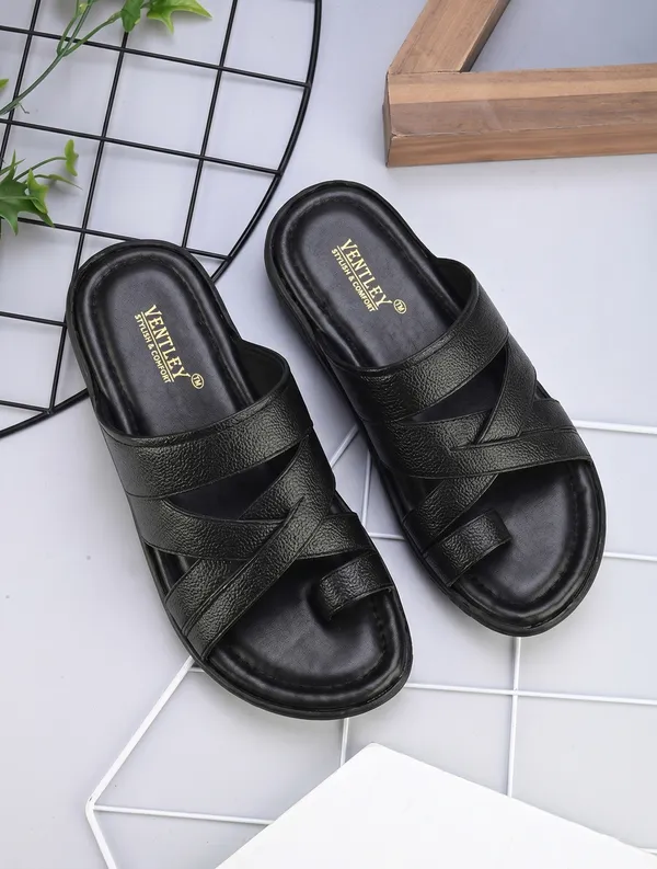 Black_Synthetic_Leather_Strappy_Slide_Sandals_For_Men
