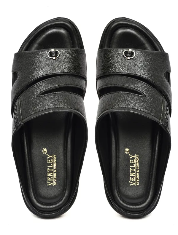 Black_Synthetic_Leather_Double_Strap_Sandals_For_Men