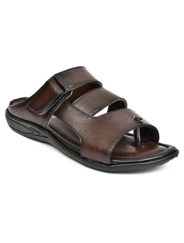 Dark_Brown_Synthetic_Leather_Dual_Strap_Buckle_Sandals_For_Men
