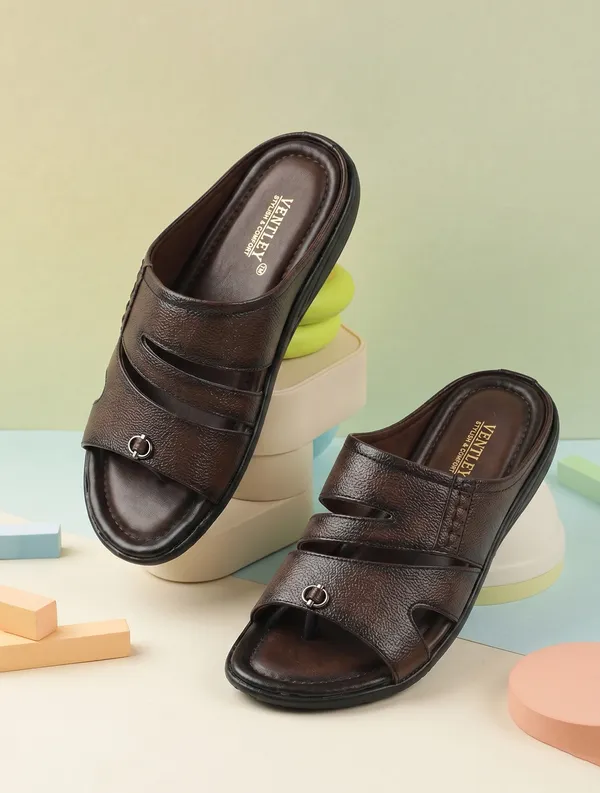 Dark_Brown_Synthetic_Leather_Double_Strap_Sandals_For_Men