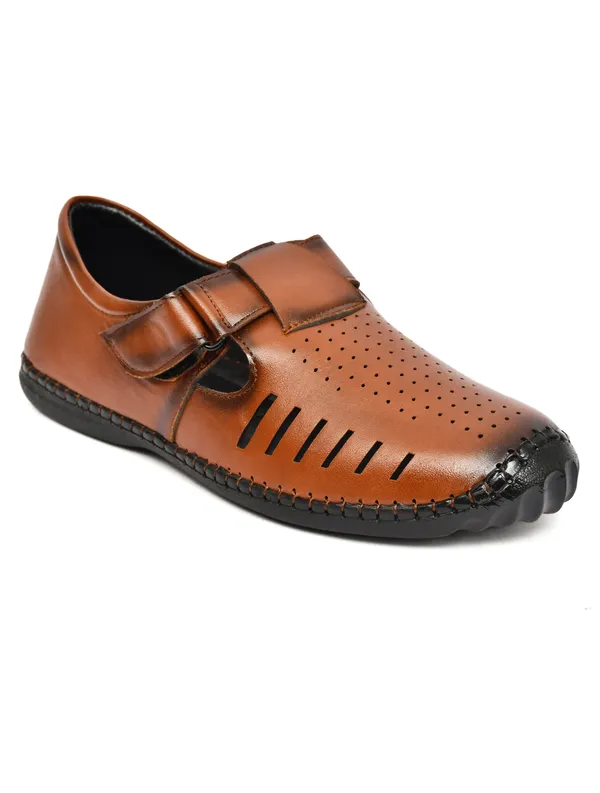Brown_Synthetic_Leather_Perforated_Slip_On_Sandals_For_Men