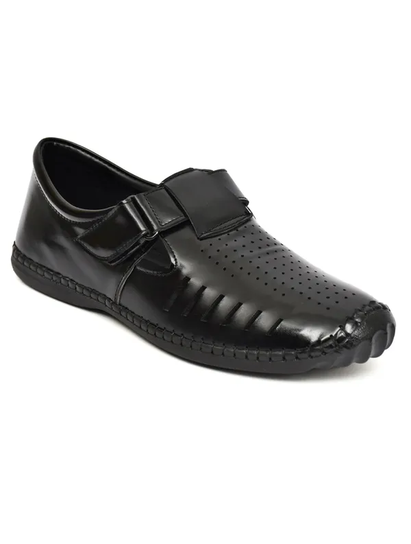 Black_Synthetic_Leather_Closed_Toe_Slip_On_Sandals_For_Men