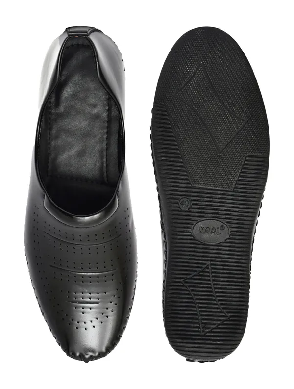 Black_Synthetic_Leather_Perforated_Slip_On_Shoes_For_Men