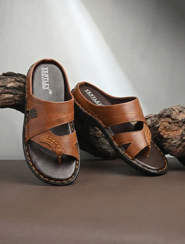 Tan_Brown_Synthetic_Leather_Adjustable_Buckle_Strap_Sandals_For_Men