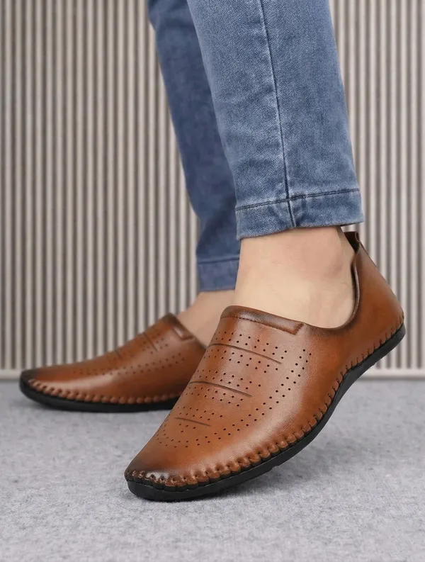 Brown_Synthetic_Leather_Perforated_Slip_On_Shoes_For_Men