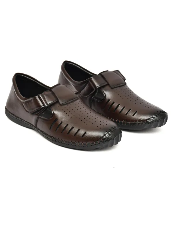 Dark_Brown_Synthetic_Leather_Closed_Toe_Perforated_Sandals_For_Men