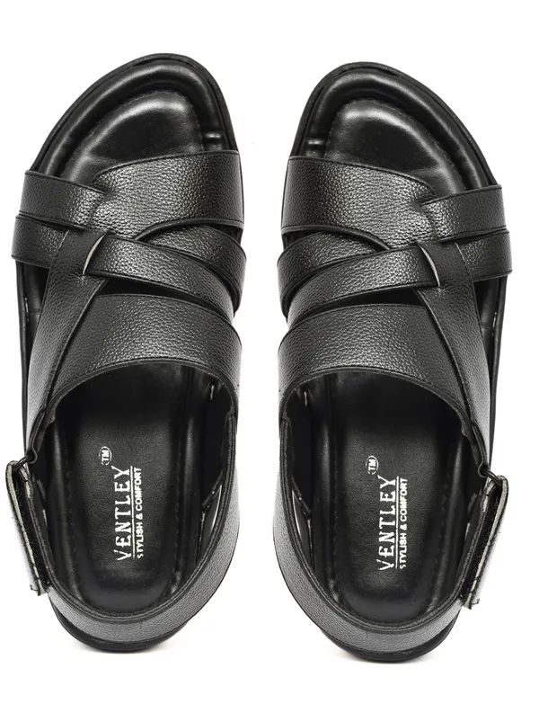 Black_Synthetic_Leather_Ankle_Buckle_Double_Strap_Sandals_For_Men