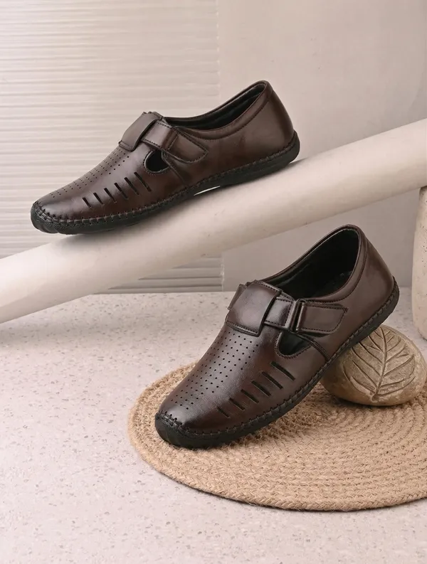 Dark_Brown_Synthetic_Leather_Closed_Toe_Perforated_Sandals_For_Men