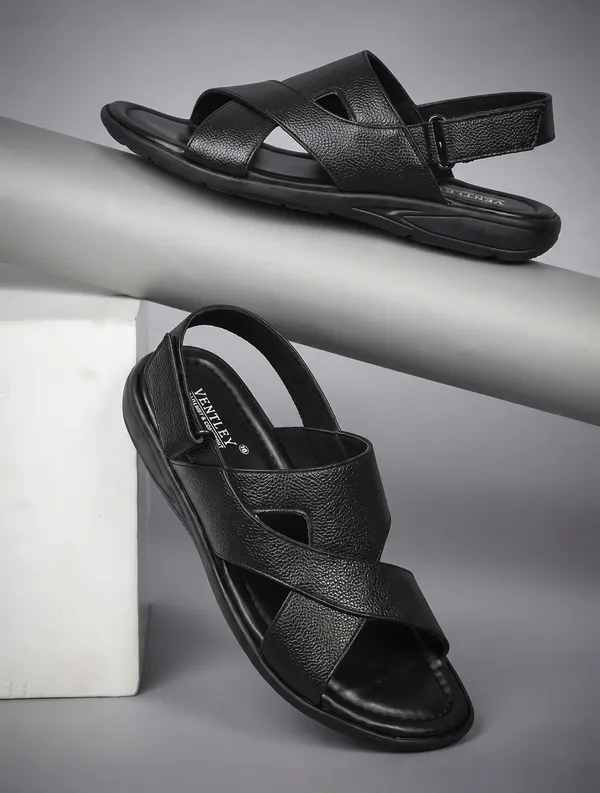 Black_Synthetic_Leather_Cross_Strap_Sandals_For_Men