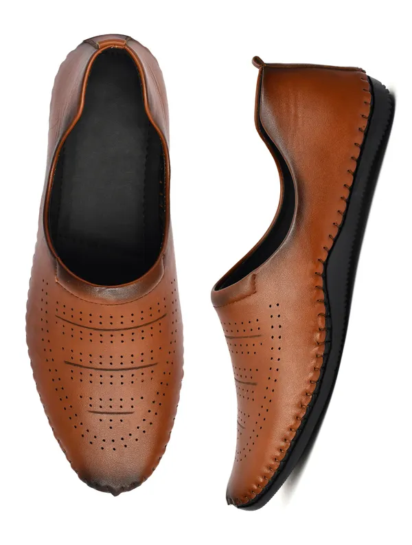 Brown_Synthetic_Leather_Perforated_Slip_On_Shoes_For_Men