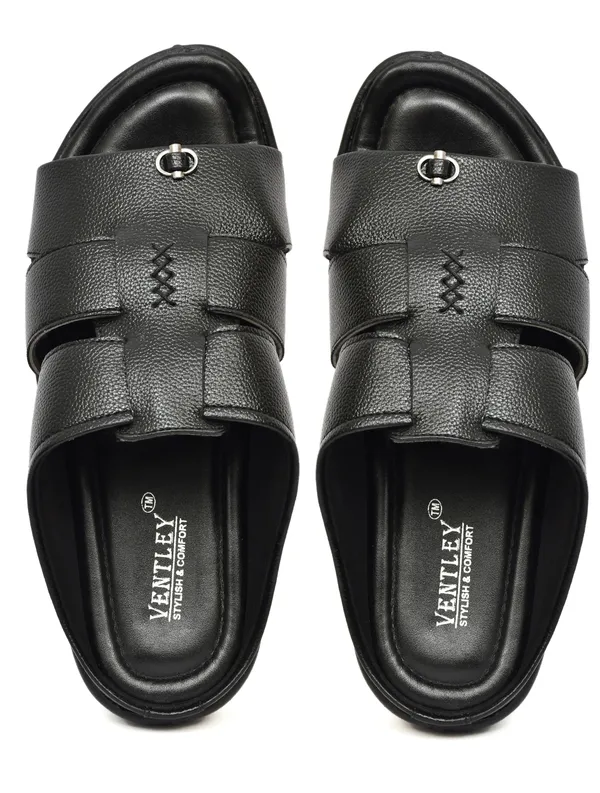 Black_Synthetic_Leather_Dual_Strap_Sandals_For_Men