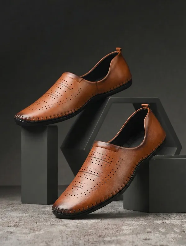 Brown_Synthetic_Leather_Perforated_Slip_On_Shoes_For_Men