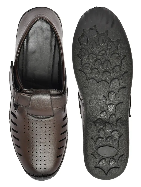 Dark_Brown_Synthetic_Leather_Closed_Toe_Perforated_Sandals_For_Men