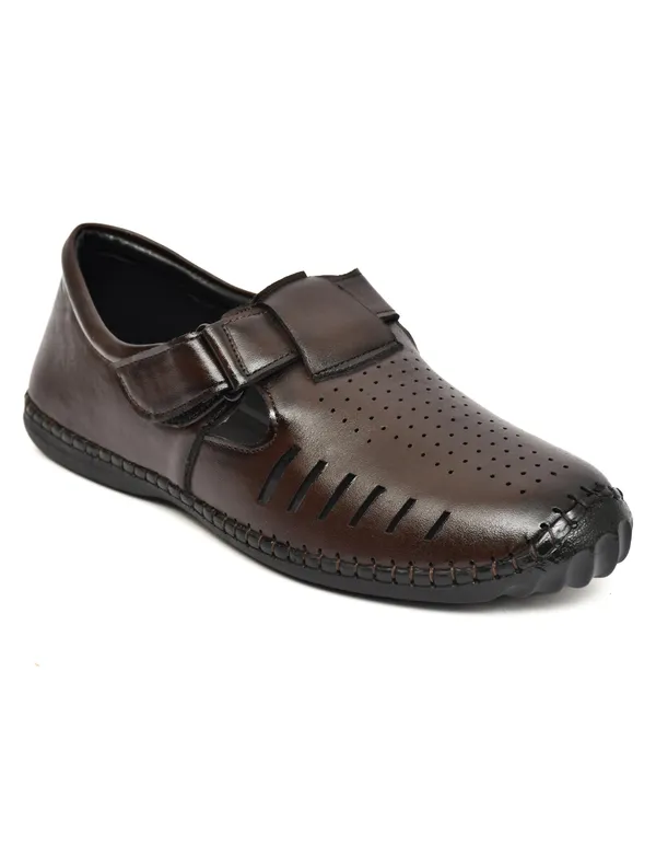 Dark_Brown_Synthetic_Leather_Closed_Toe_Perforated_Sandals_For_Men