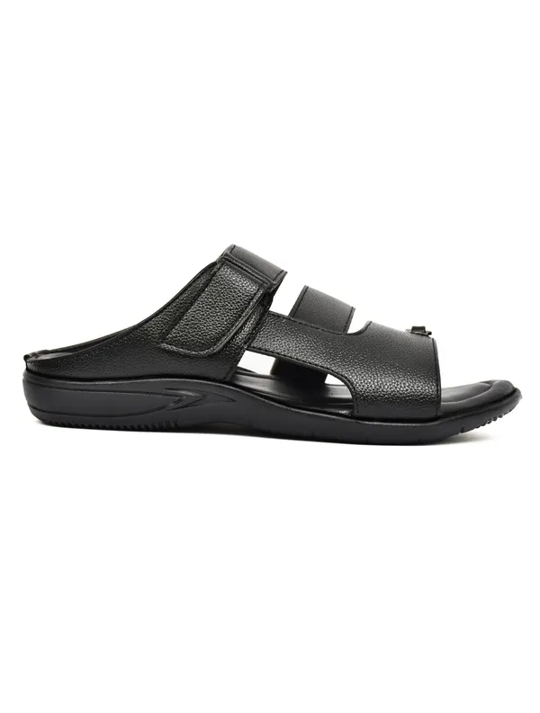 Black_Synthetic_Leather_Double_Strap_Buckle_Sandals_For_Men
