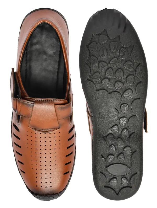 Brown_Synthetic_Leather_Perforated_Slip_On_Sandals_For_Men