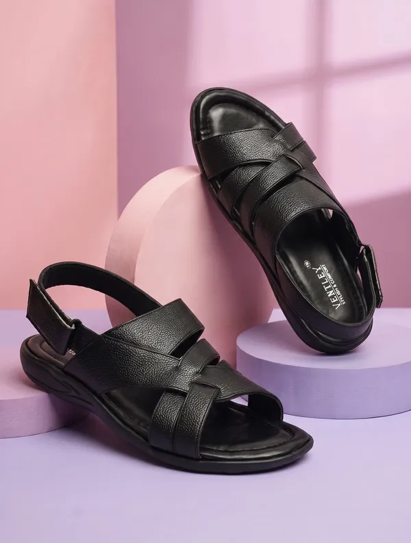 Black_Synthetic_Leather_Ankle_Buckle_Double_Strap_Sandals_For_Men