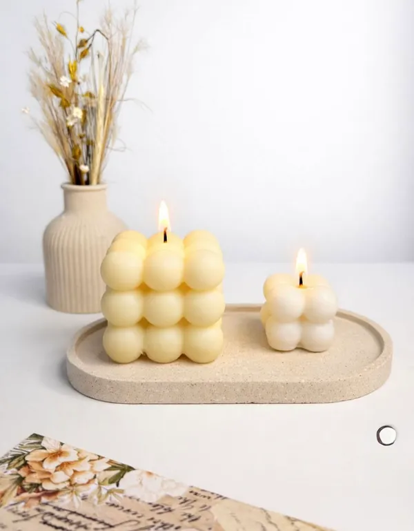 Bubble_Cube_Candles_-_Set_Of_1_with_Tray_(Cream/Ivory)
