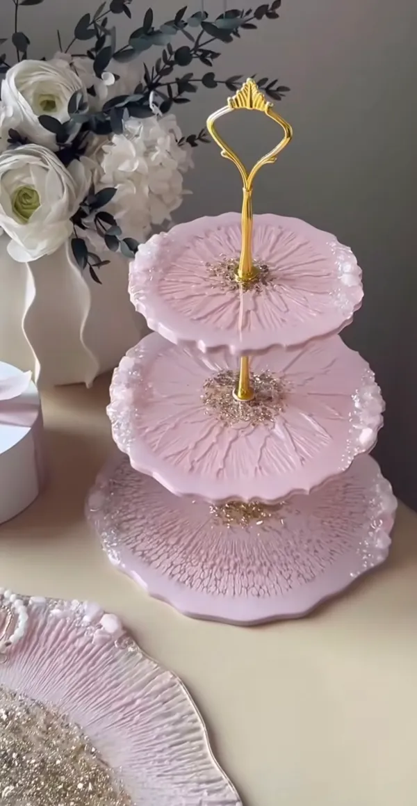 3-Tier_Pink_Floral_Cake_Stand_With_Gold_Handle_And_Crystal_Accents
