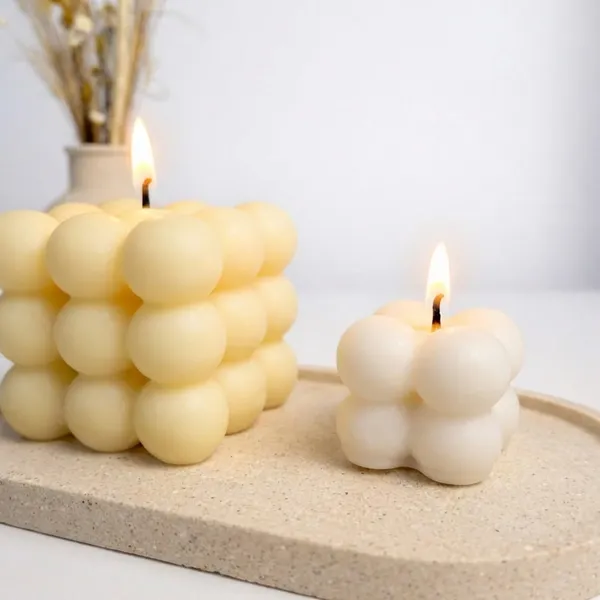 Bubble_Cube_Candles_-_Set_Of_1_with_Tray_(Cream/Ivory)