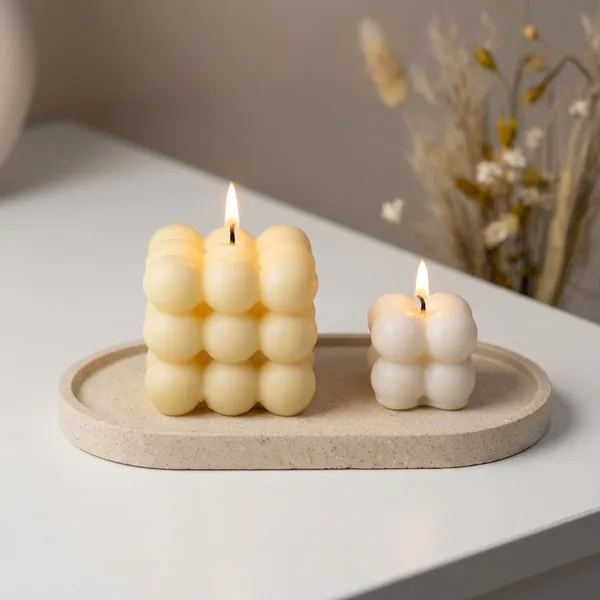 Bubble_Cube_Candles_-_Set_Of_1_with_Tray_(Cream/Ivory)