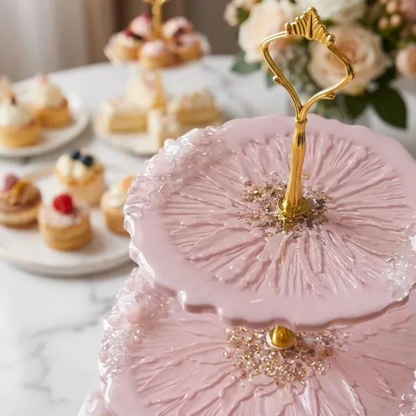 3-Tier_Pink_Floral_Embossed_Cake_Stand_With_Golden_Handle