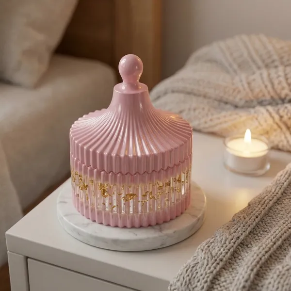 Pink_Carousel_Candle_Jar_With_Gold_Accents_And_Lid