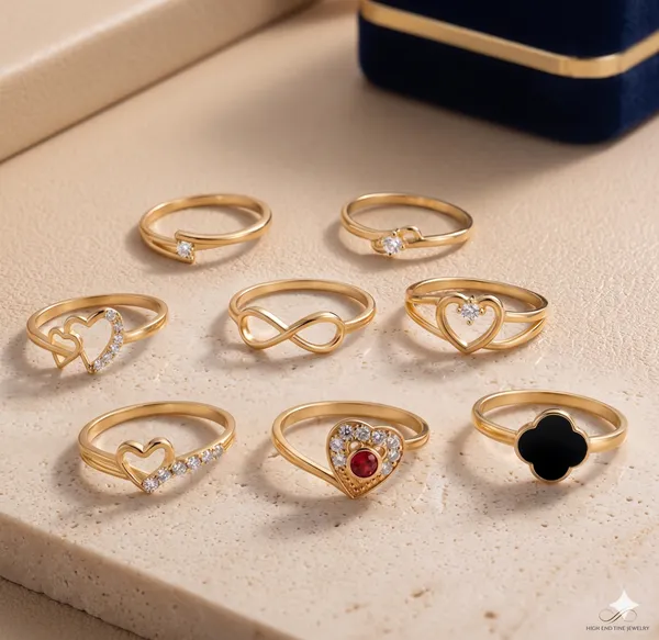 18K_Gold_Plated_Minimalist_Stackable_Ring_Set_–_8_Piece_Heart,_Infinity,_and_Black_Clover_Motif_Collection
