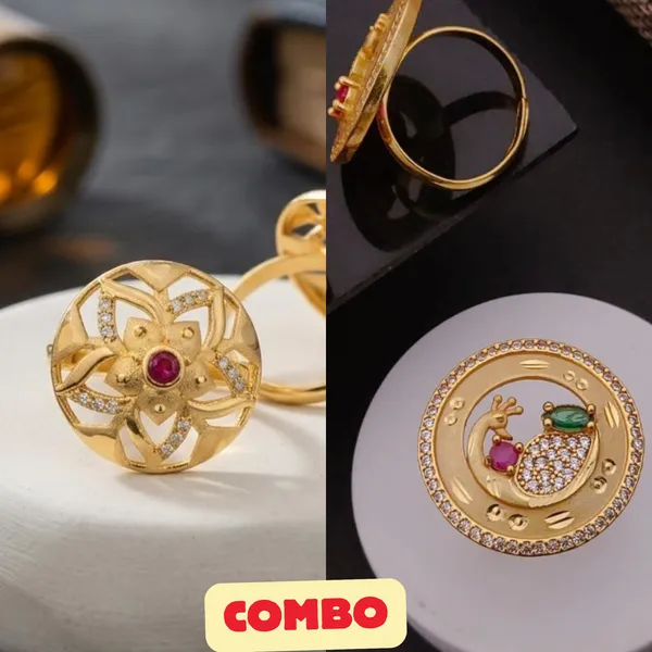 Antique_Gold_Matte_Finish_ROUND_Shape_Red_Stone_Ring_-_Free_Size_Wedding_Jewelry