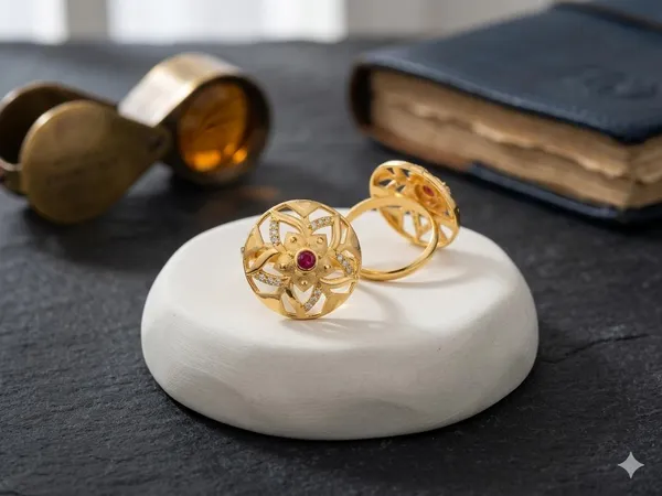 Antique_Gold_Matte_Finish_ROUND_Shape_Red_Stone_Ring_-_Free_Size_Wedding_Jewelry