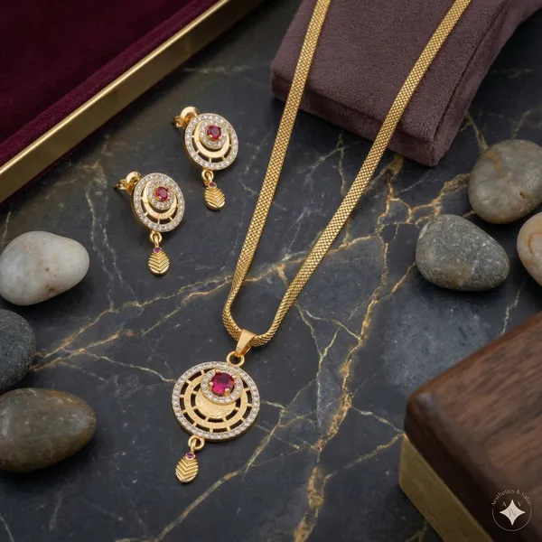 Gold_Alloy_Pendant_Set_with_Earrings_For_Women