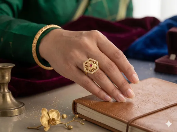 Gold_Matte_Finish_Teardrop_Ruby_Ring_-_Adjustable_Traditional_Indian_Finger_Ring_for_Women