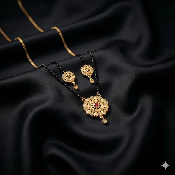 Gold_Alloy_With_Black_Beads_And_Stones_Traditional_Mangalsutra_with_Earrings_For_Women