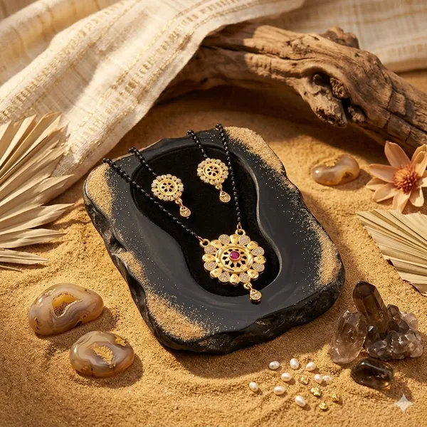 Gold_Alloy_With_Black_Beads_And_Stones_Traditional_Mangalsutra_with_Earrings_For_Women