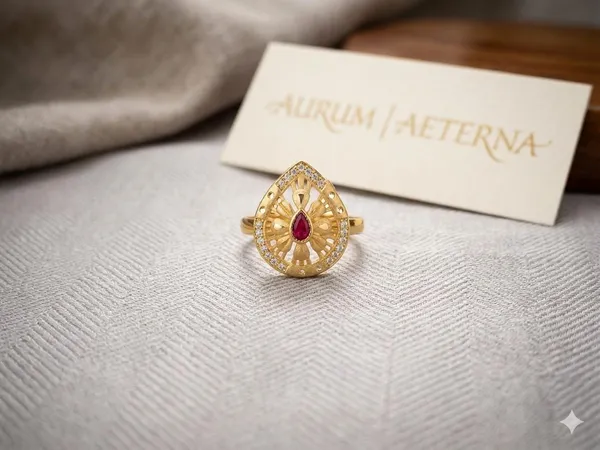 Traditional_Gold_Toned_Floral_Ring_with_Red_Stone_-_Free_Size