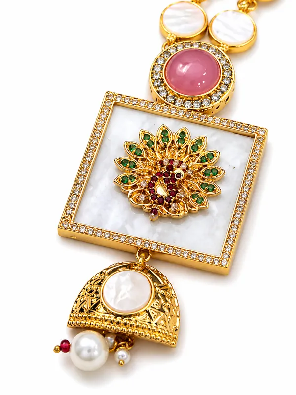 Indian_Shringar_Designer_MOP_Long_Necklace_Set_|_Pink_AD_Stone_Pendant_with_Pearl_Mala_|_Gold_Finish_Ethnic_Jewelry