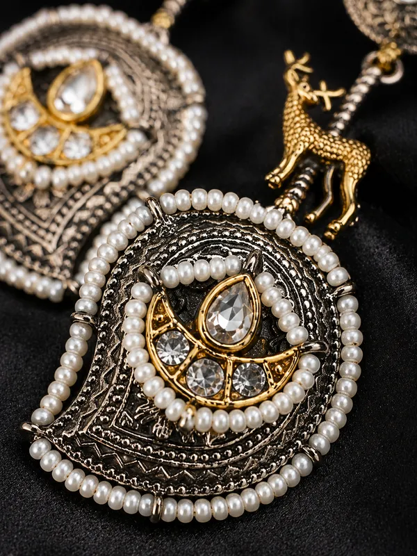 Indian_Shringar_Dual_Tone_Deer_Motif_Earrings_|_Boho_Ethnic_Statement_Earrings_|_Pearl_Detailed_Jewelry