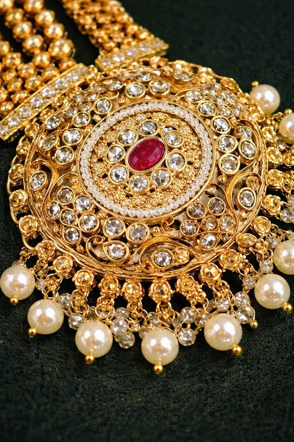 Indian_Shringar_Heritage_Polki_Kundan_Necklace_Set_|_Bridal_Long_Necklace_with_Pearl_Drops_|_Premium_Ethnic_Wedding_Jewelry