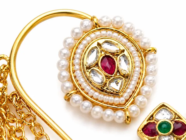 Indian_Shringar_Kashmiri_Ear_Cuff_Earrings_|_Red_&_White_Monalisa_Stone_Pearl_Chain_Ear_Wrap_|_Gold_Finish_Ethnic_Bridal_Jewelry