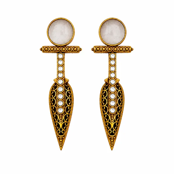 Classic_White_Stone_Designer_Earrings_|_Antique_Golden_Elegant_Statement_Earrings_for_Party_&_Ethnic_Wear