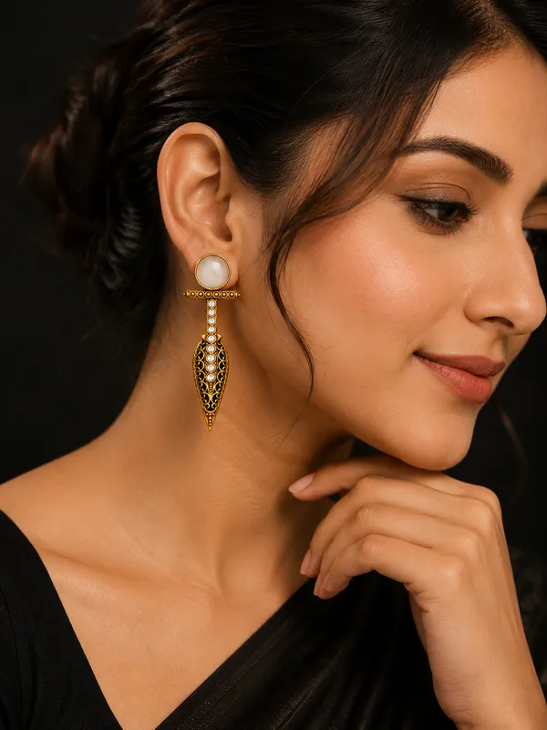 Classic_White_Stone_Designer_Earrings_|_Antique_Golden_Elegant_Statement_Earrings_for_Party_&_Ethnic_Wear