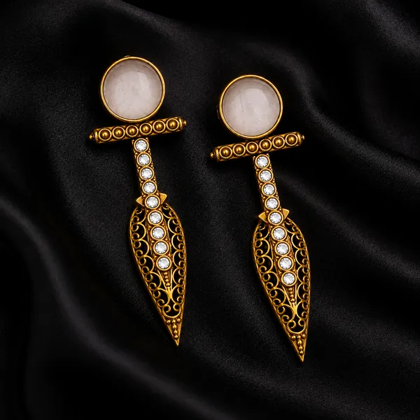 Classic_White_Stone_Designer_Earrings_|_Antique_Golden_Elegant_Statement_Earrings_for_Party_&_Ethnic_Wear