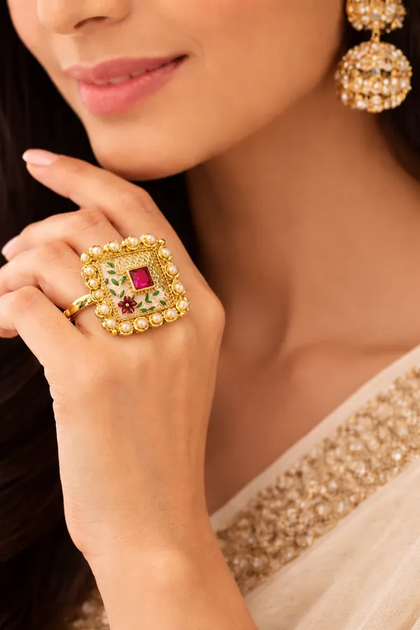 Indian_Shringar_Kundan_Meenakari_Adjustable_Ring_|_Designer_Square_Floral_Ring_with_Pearl_Border_|_Ethnic_Statement_Jewelry