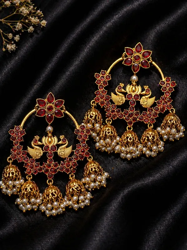 Royal_Peacock_Design_Golden_Chandbali_Earrings_(Ruby_Red)_|_Heavy_Bridal_Statement_Jhumki