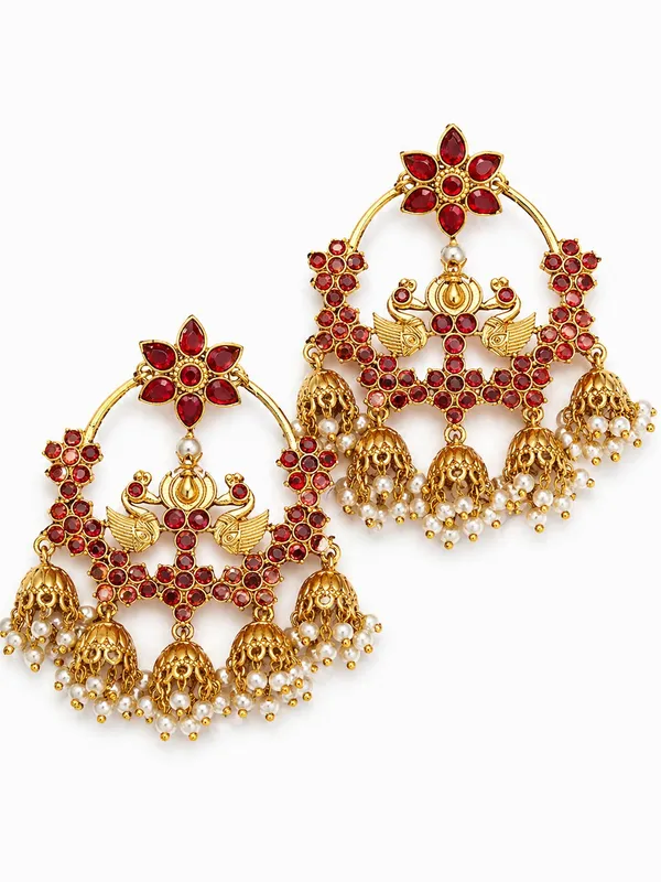 Royal_Peacock_Design_Golden_Chandbali_Earrings_(Ruby_Red)_|_Heavy_Bridal_Statement_Jhumki
