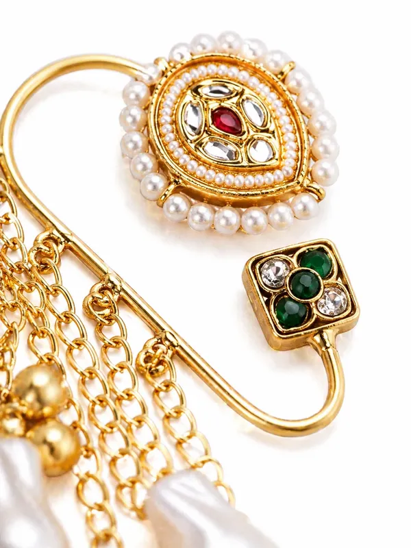 Indian_Shringar_Kashmiri_Ear_Cuff_Earrings_|_Green_&_White_Monalisa_Stone_Pearl_Chain_Ear_Wrap_|_Ethnic_Statement_Jewelry